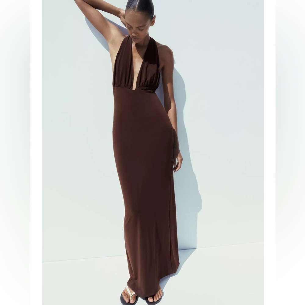NWT🔥Zara Long Brown Maxi Dress